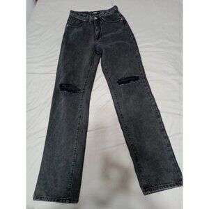 COTTON ON Womens Jeans 2 BLACK Long Straight DISTRESSED Preowned Street Wear
